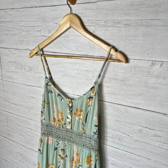 Forever 21 Dress Womens Size Medium Mint Green Embroidered Peek-a-Boo Waist - Picture 6 of 16